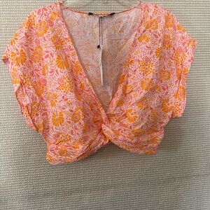 Zara Floral Pink and Orange Women's Top